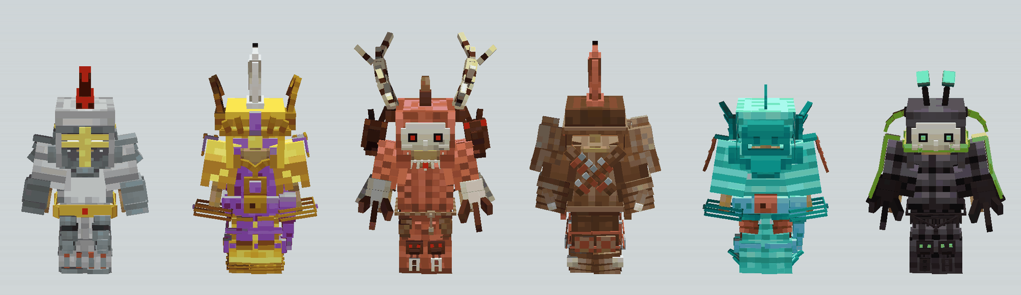 The six themed sets, every socket filled — knightly, court, beast, wayfarer, tidal, carapace