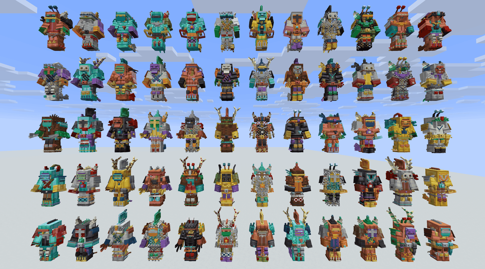 Sixty sets with nothing about them chosen — armor, skin, cloth, piece, material and every fitting rolled